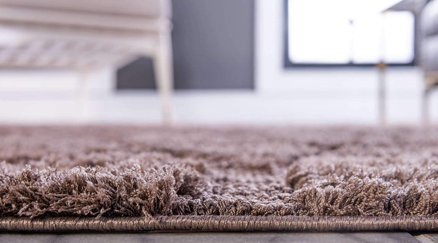 Brown Floral Shag Synthetic Rectangular Area Rug 5' x 8'