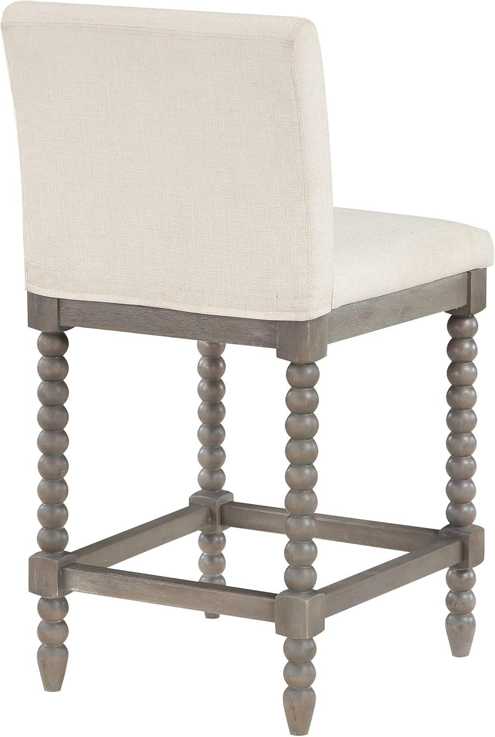 Abbott 26" Spindle Counter Stool with Brushed Gray Frame and Linen White Fabric