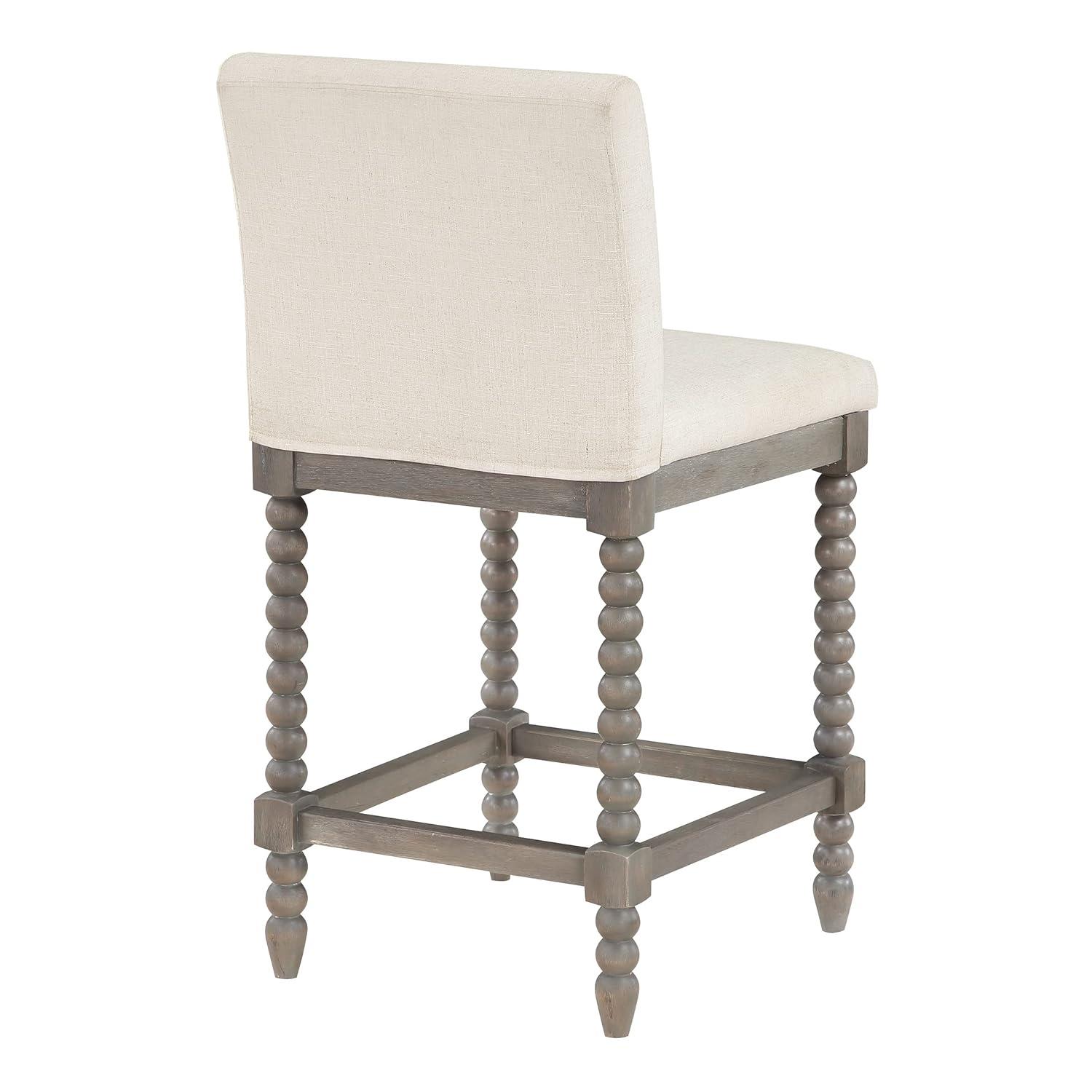 Abbott Taburete de 26" con Estructura Gris Cepillado y Tela Blanca Lino