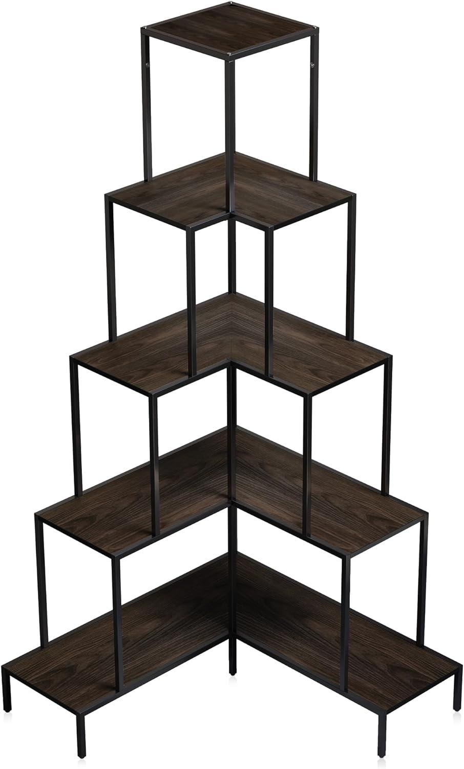 BELLEZE 5-Tier Corner Bookshelf with RGB Light