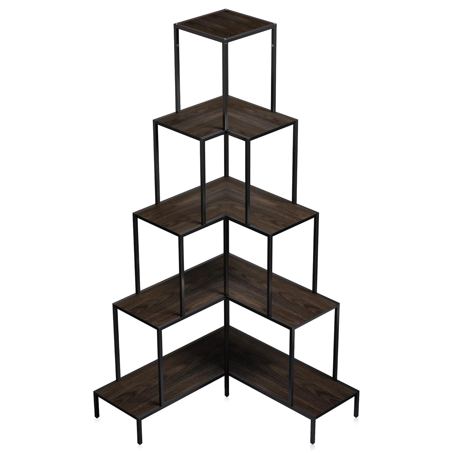 BELLEZE 5-Tier Corner Bookshelf with RGB Light