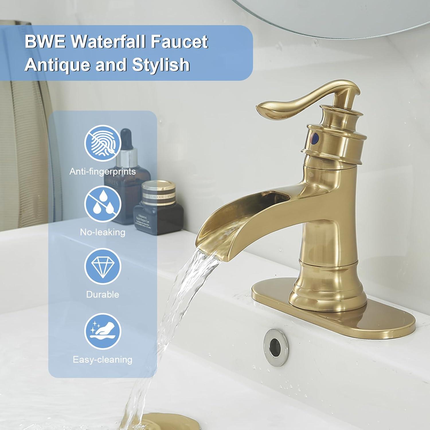 Brushed Gold Waterfall Single Handle Bathroom Faucet