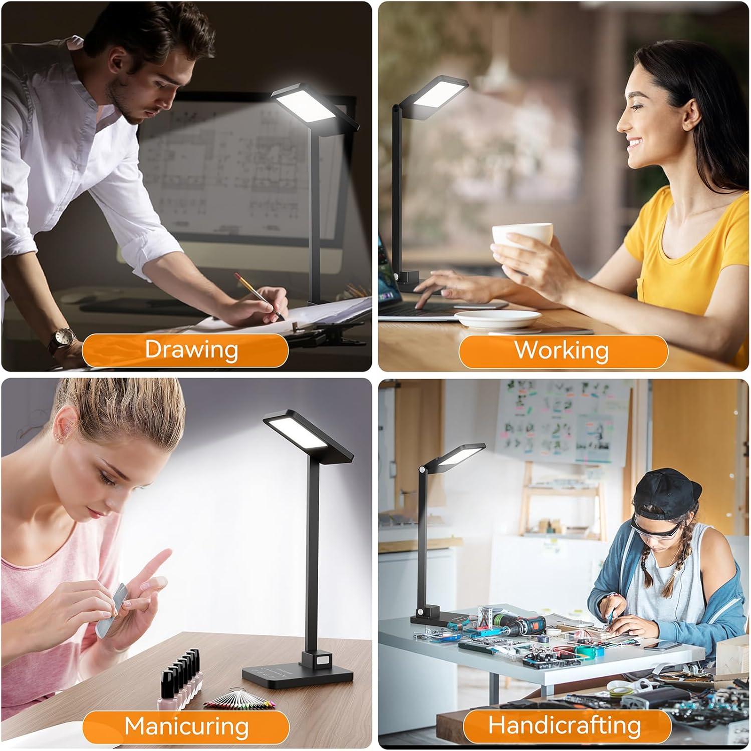 3 in 1 LED Desk Lamp Dimmable Table Lamp Reading Lamp with USB Charging Port and Night Light, Multi-angle Adjustable 25 Lighting Modes Bright Eye-Caring Desk Light Desk Lamp for College Dorm Room