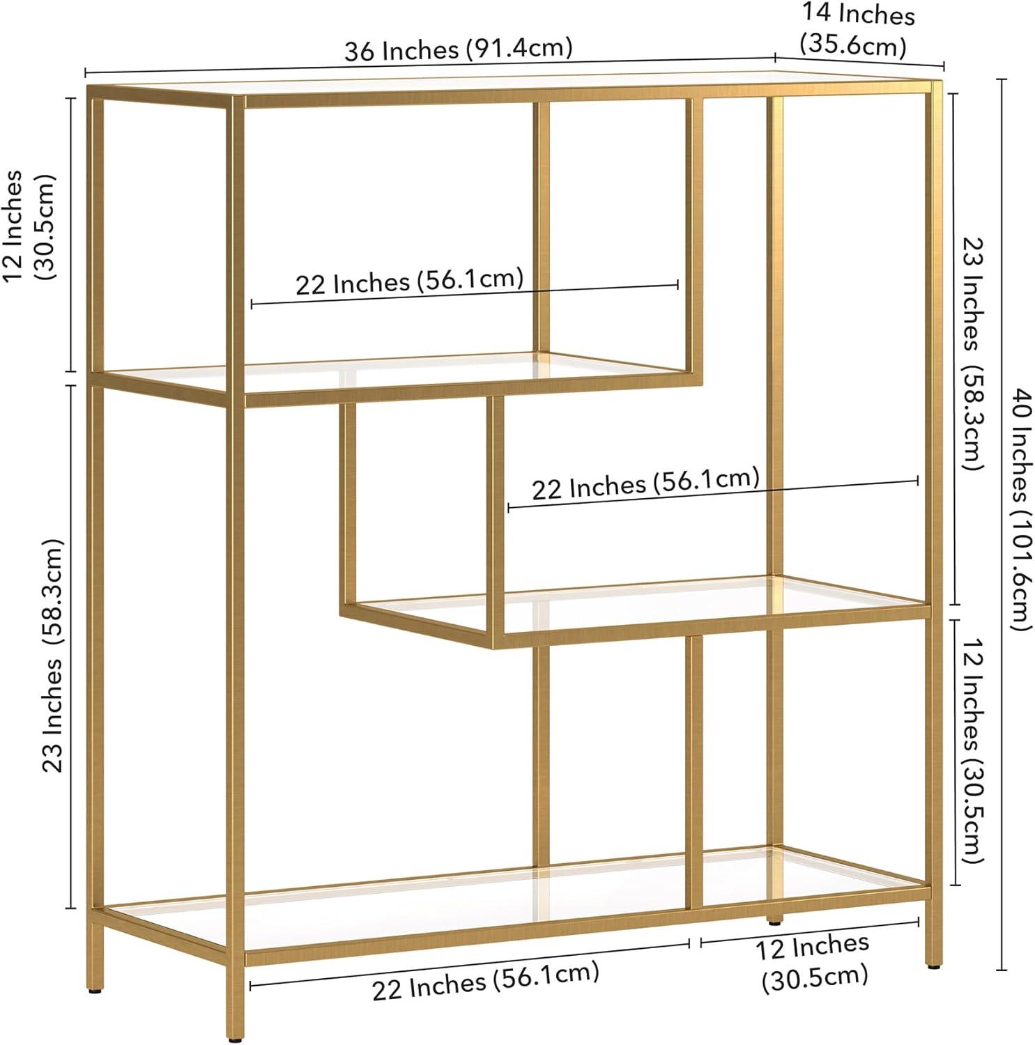 Isla 40'' Brass Steel Frame with Tempered Glass Shelves Bookcase