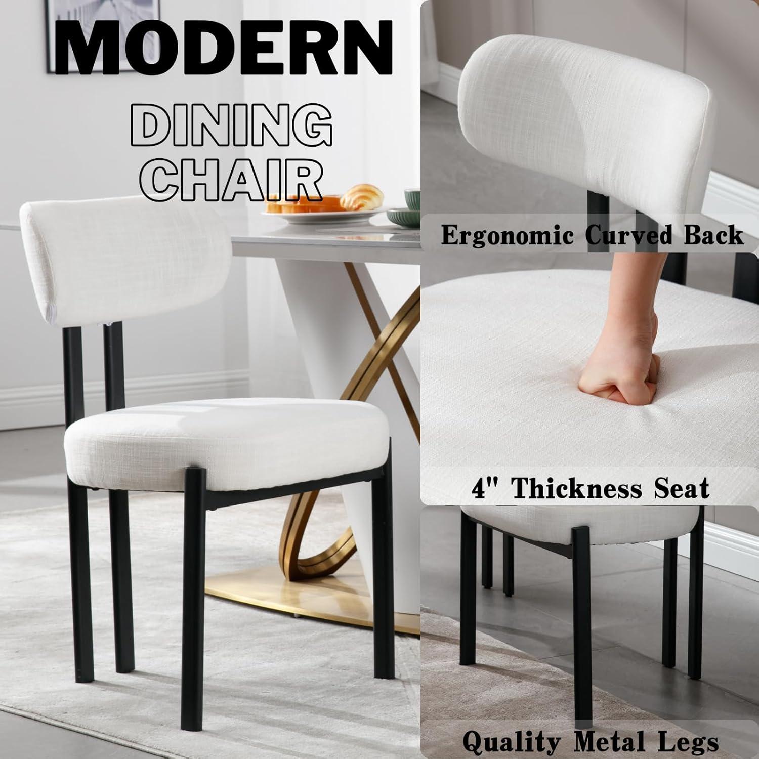 CONCETTA Dining Chairs Set of 4, Kitchen Chairs with Curved Backrest & Metal Legs, Mid Century Modern Round Dining Room Chairs for Vanity, Living Room,Beige