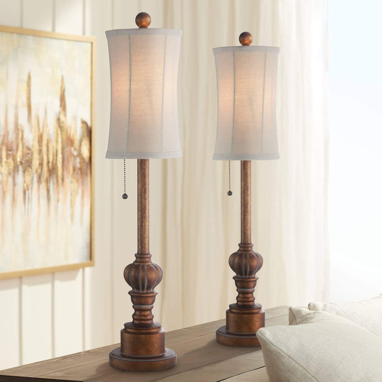 Bronze Traditional Buffet Table Lamps Set with Oatmeal Shades