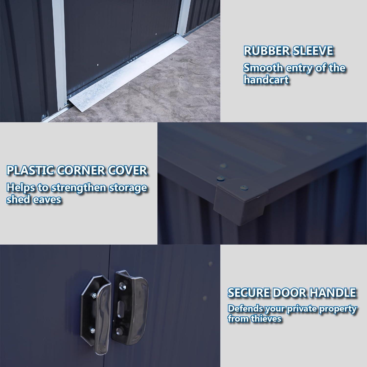 Outdoor Storage Shed 6 FT Large Metal Tool Sheds, Heavy Duty Storage House With Sliding Doors With Air Vent For Backyard Patio Lawn To Store Bikes, Tools, Lawnmowers Dark Grey