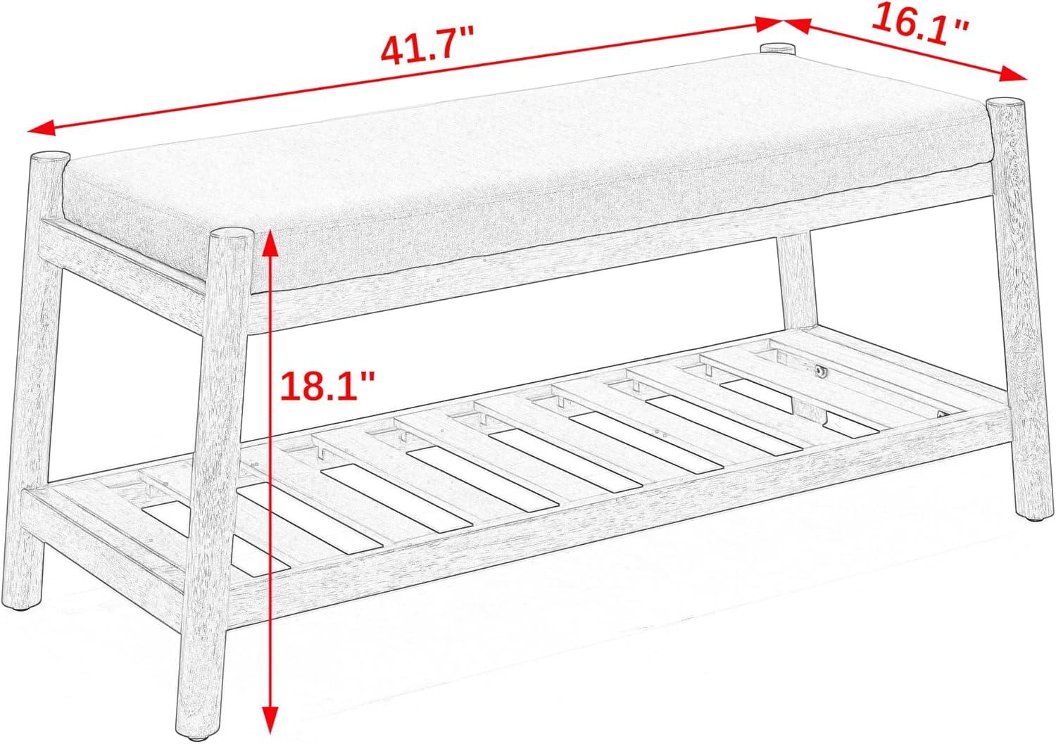 Upholstered Entryway Bench, Bedroom Bench for End of Bed, Dining Bench with Padded Seat for Kitchen, Living Room, Fabric Rubber Wood Indoor Bench (Beige)