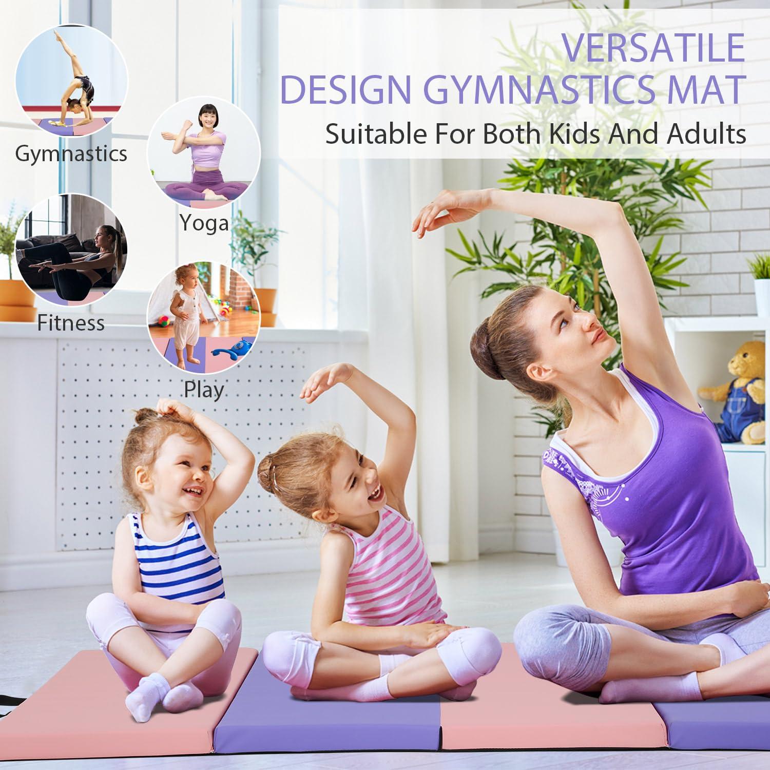 PayLessHere Gymnastics Mat - Folding Gymnastic Mat for Tumbling, Stretching, Yoga & Arts - Thick PU Leather - Indoor/Outdoor