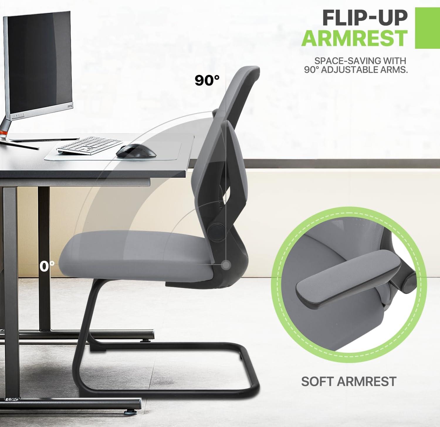 Magshion Set of 2 Ergonomic Office Chair, Computer Desk Seat with Lumbar Support & Flip-Up Arms for Home Office, Grey
