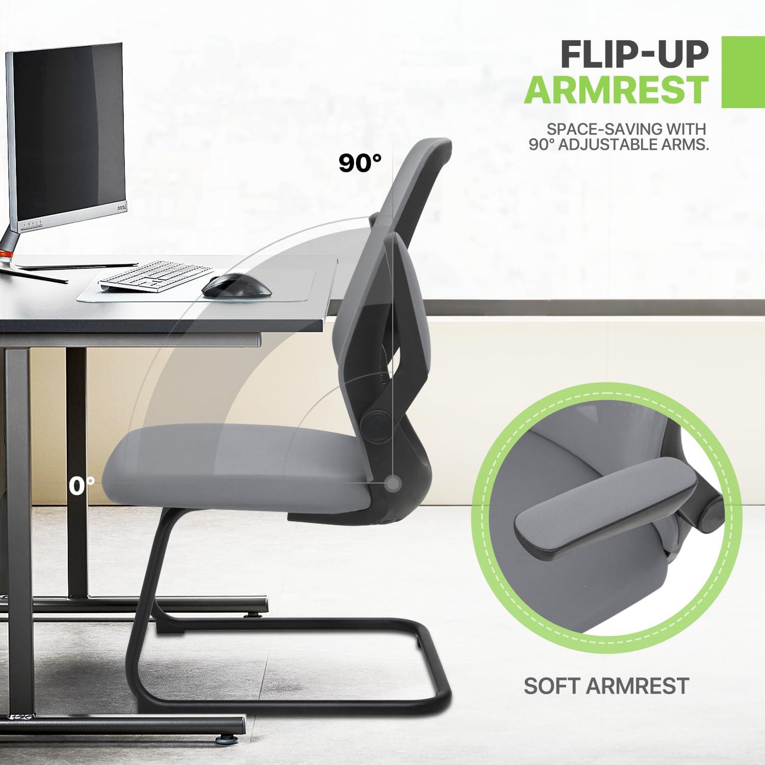Magshion Set of 2 Ergonomic Office Chair, Computer Desk Seat with Lumbar Support & Flip-Up Arms for Home Office, Grey