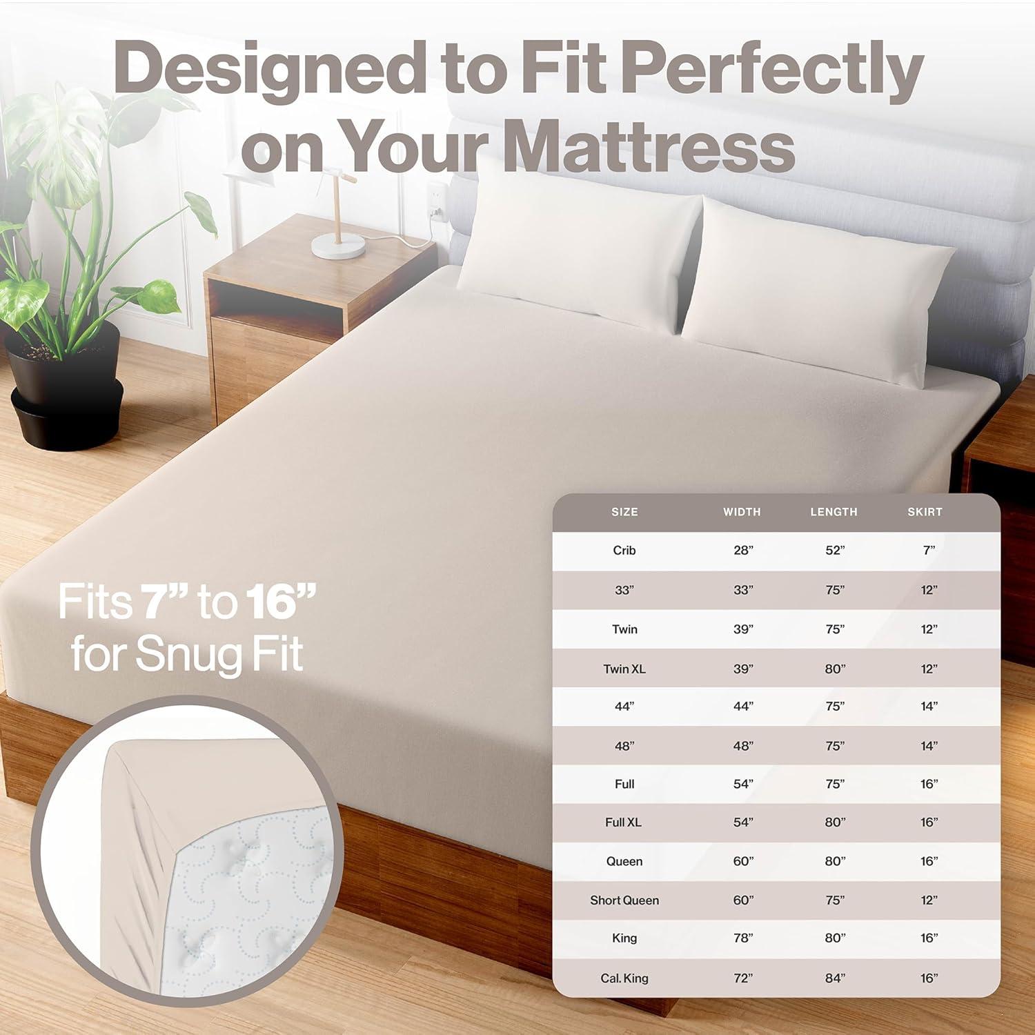 Superity Linen Twin XL Fitted Sheet - 100% Premium Cotton - 200 Thread Count - Beige