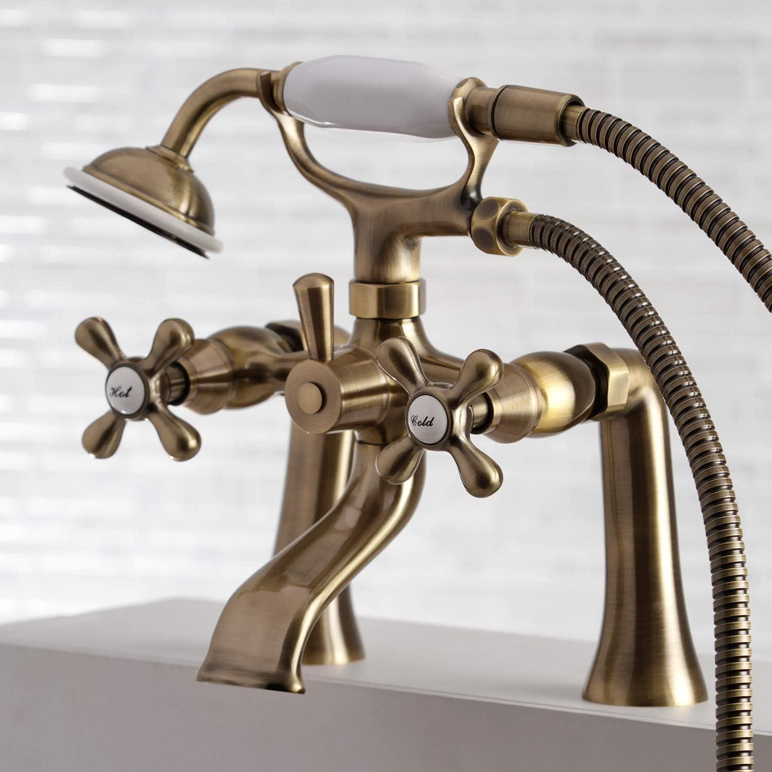 Kingston Brass Kingston Three-Handle 2-Hole Deck Mount Clawfoot Tub Faucet with Hand Shower