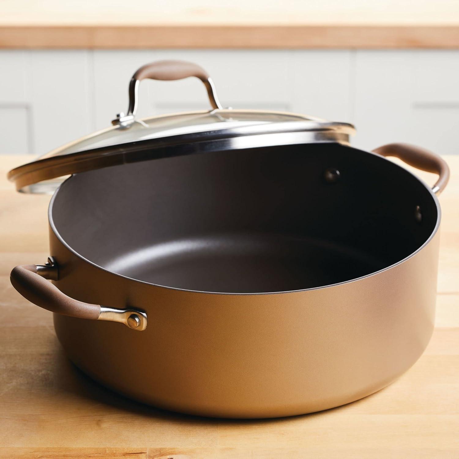 Anolon Advanced Home 7.5qt Covered Wide Stockpot Bronze: Nonstick Hard Anodized Aluminum, Gas & Electric Compatible