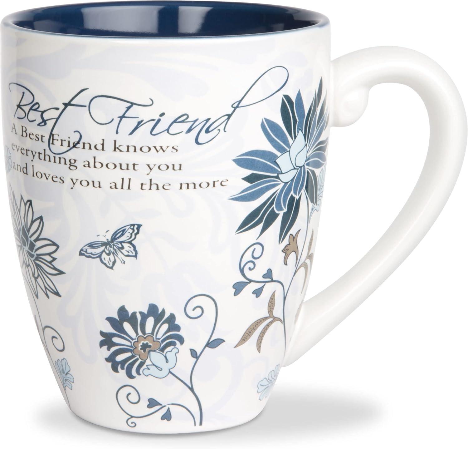 Best Friend White Ceramic 20 oz Floral Mug