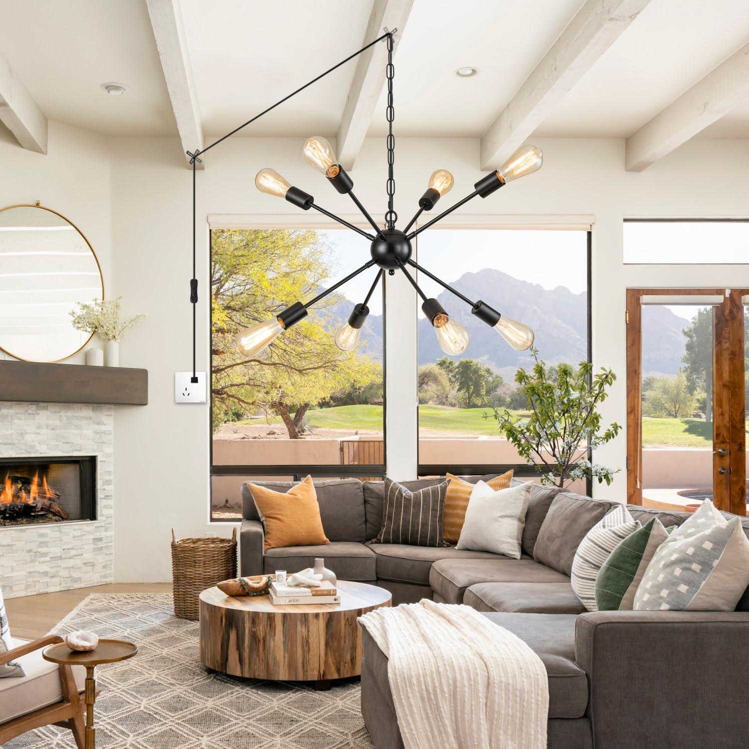 SineRise Sputnik Chandeliers Black, 8 Lights Modern Sputnik Lighting Fixture with Adjustable Height for Dining Room, Living Room, Kitchen, Bedroom and Hallway