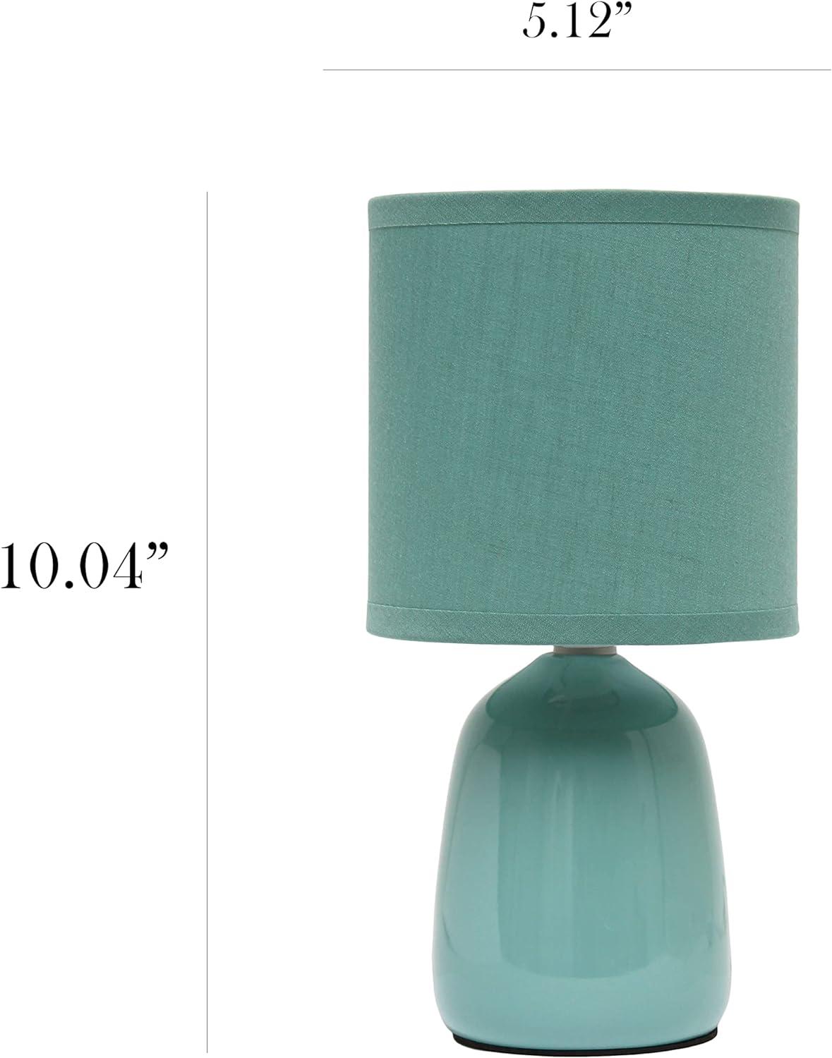 10.04" Traditional Ceramic Thimble Base Bedside Table Desk Lamp with Matching Fabric Shade Light Aqua Blue - Simple Designs: ETL Listed