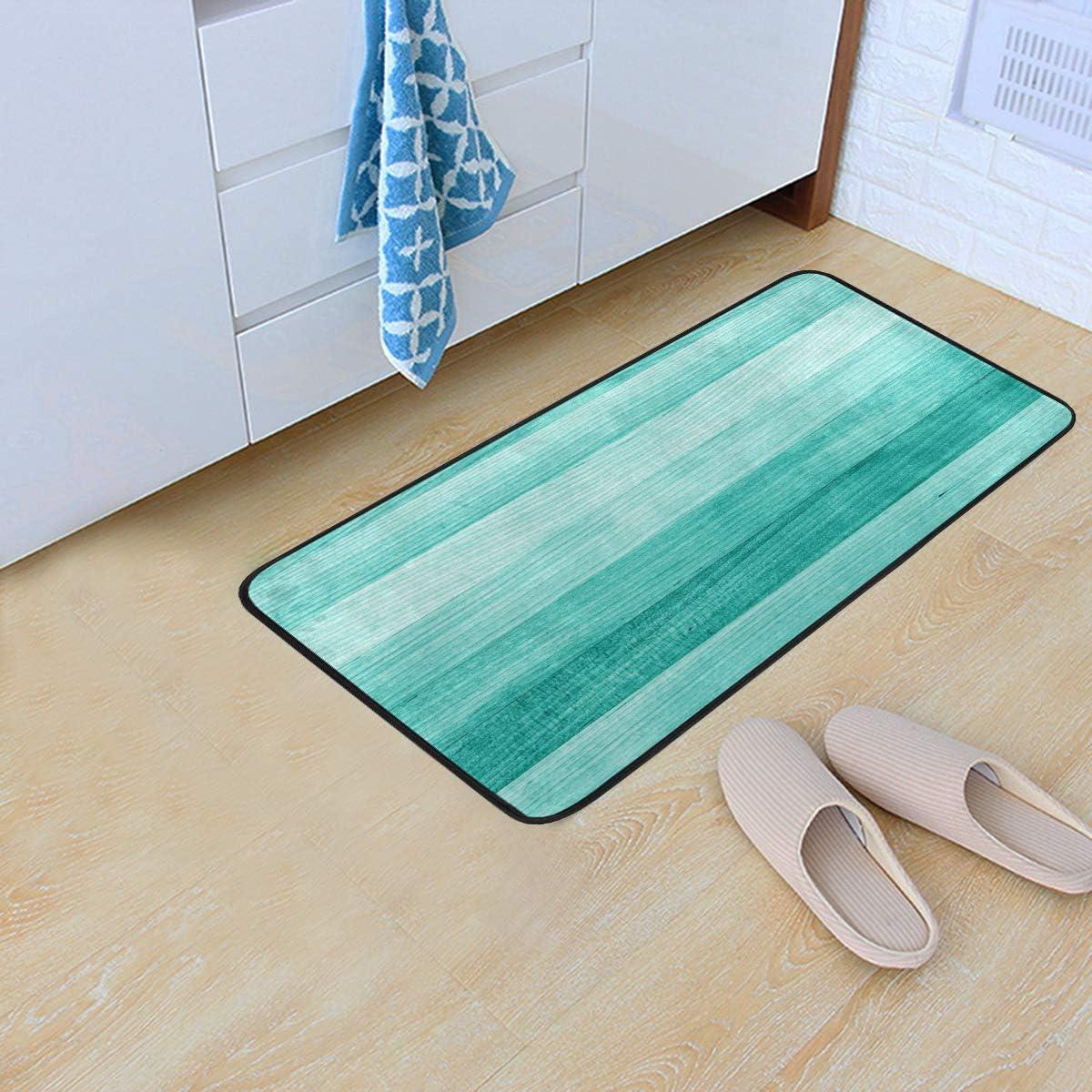 Kitchen Rugs Teal Turquoise Green Wood Design Non-Slip Soft Kitchen Mats Bath Rug Runner Doormats Carpet for Home Decor, 39" X 20"