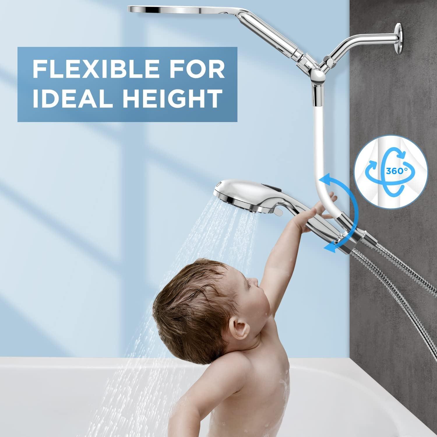 Chrome Dual Handheld Rain Shower Head Combo with Adjustable Height