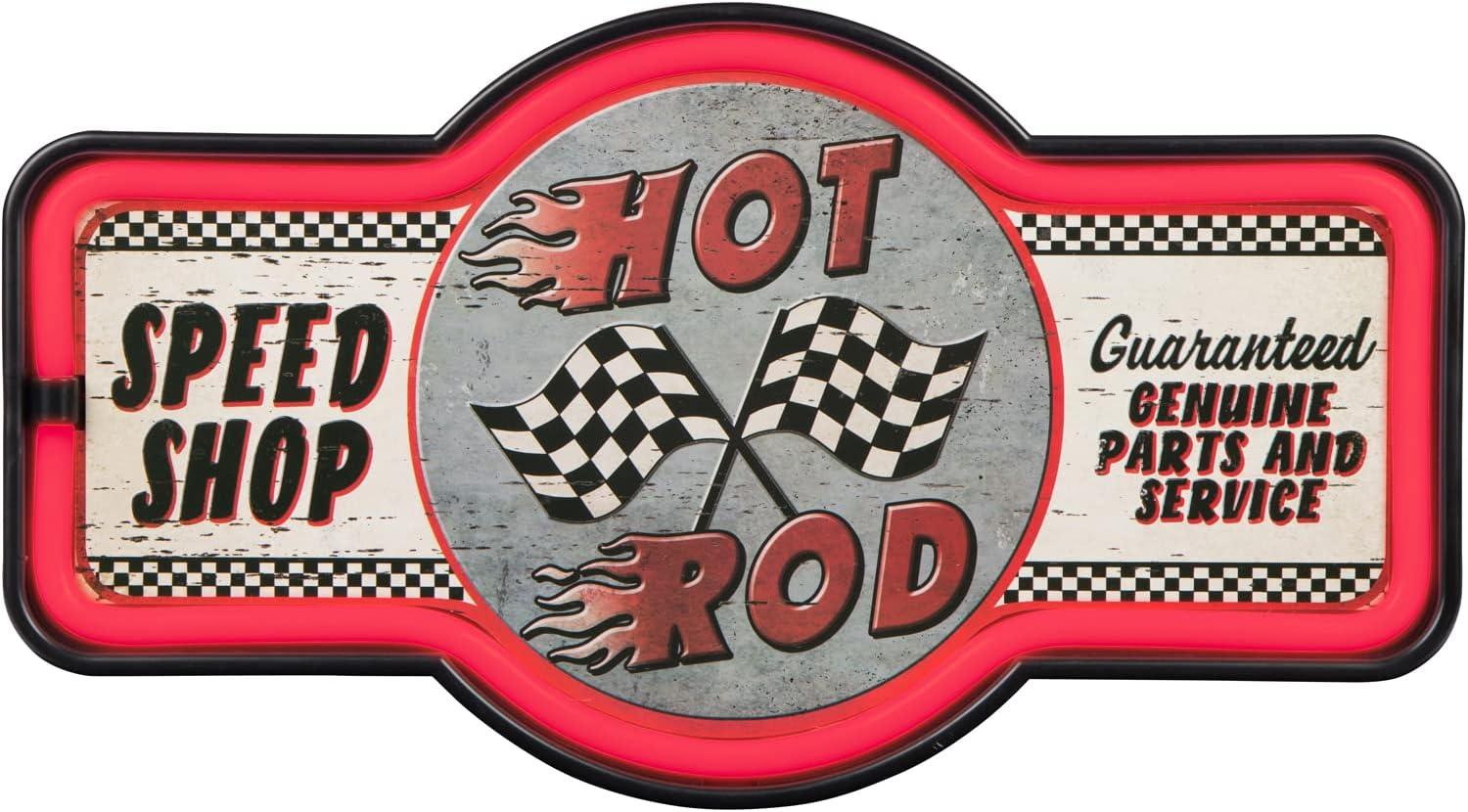 Hot Rod Speed Shop LED Neon Sign Vintage Inspired Retro Wall Decor for the Home, Game Room, Bar, or Man Cave (17” x 9.5” x 2”)