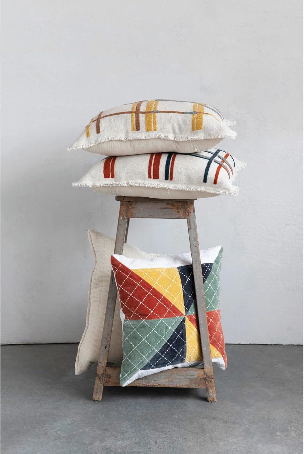 Creative Co-Op Velvet Patchwork Pillow with Kantha Stitch