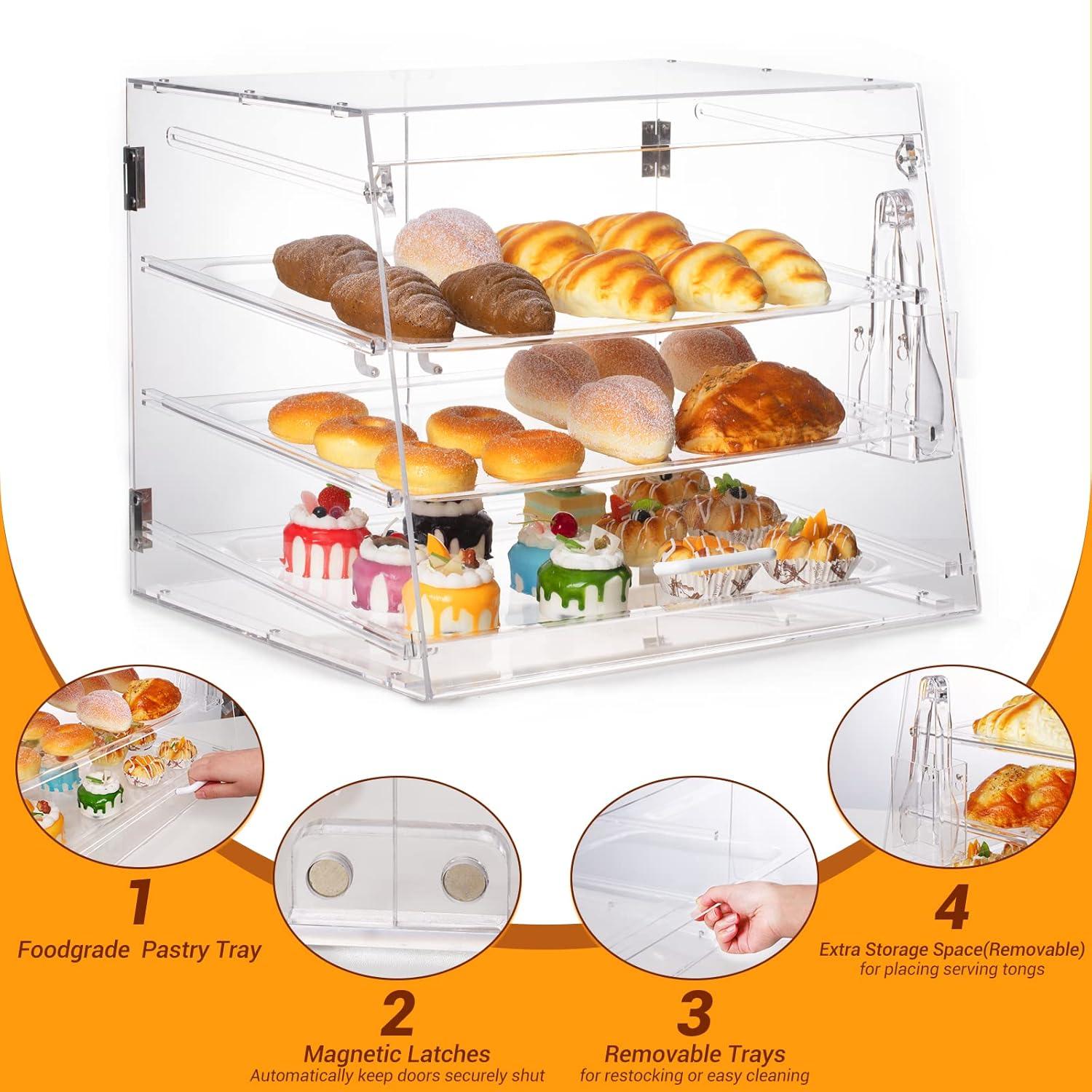 Clear Acrylic 3-Tray Countertop Bakery Display Case with Serving Tong