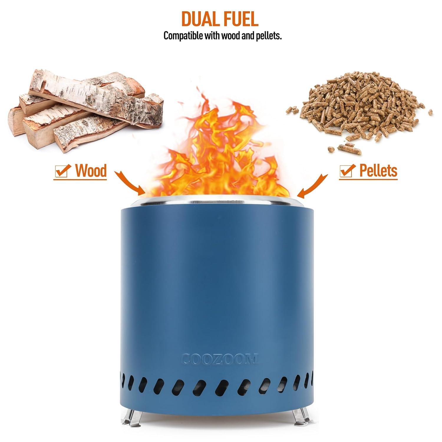Smokeless Fire Pit 9.6 in. H Outdoor Portable Stainless Steel Tabletop Wood Burning Fire Pit with Storage Bag, Blue