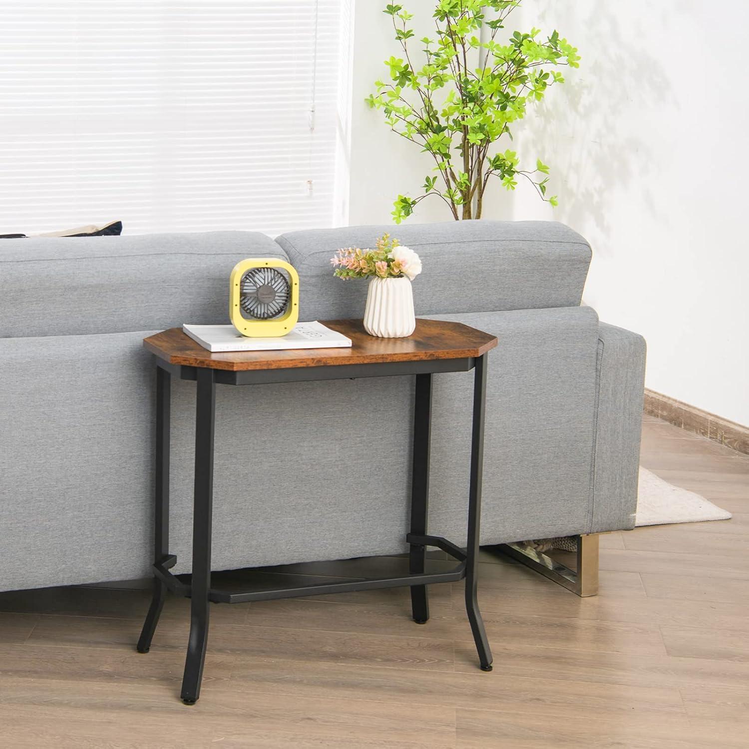 Narrow End Table Industrial Slim Sofa Side Table with Steel Frame