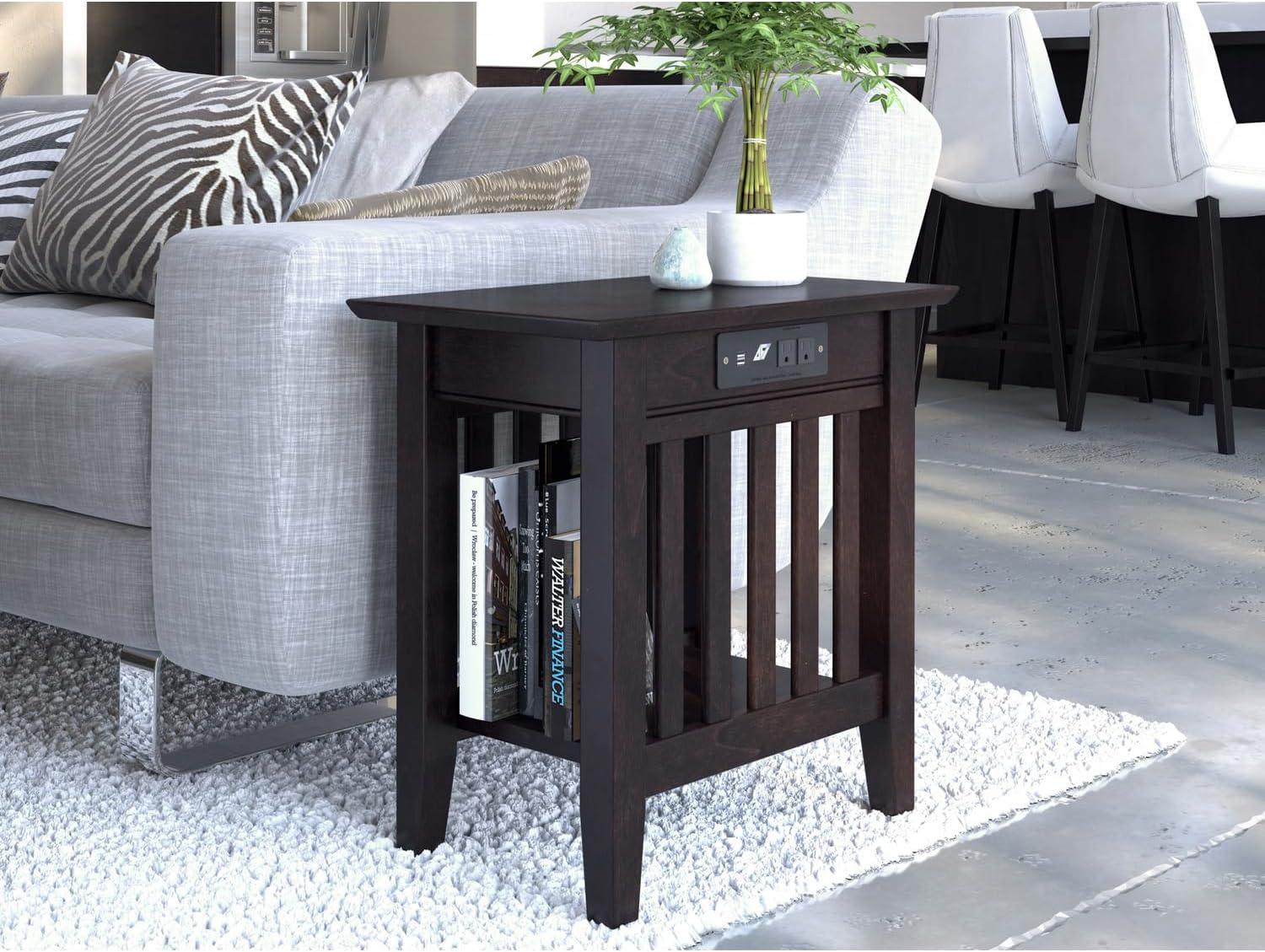 AFI Mission Solid Wood Mid-Century End Table with USB Charger in Espresso