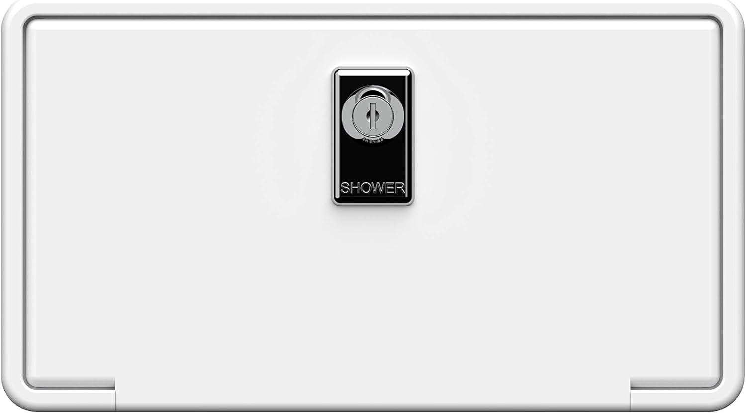 White Painted Rectangular Wall Mounted Shower Box with Locking Door