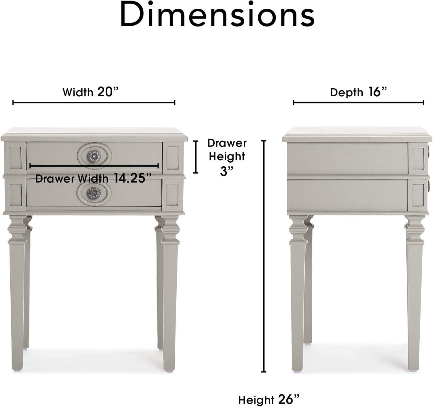 Irving Side Table with 2 Drawers Gray - Finch: Sturdy Wooden End, No Assembly Required