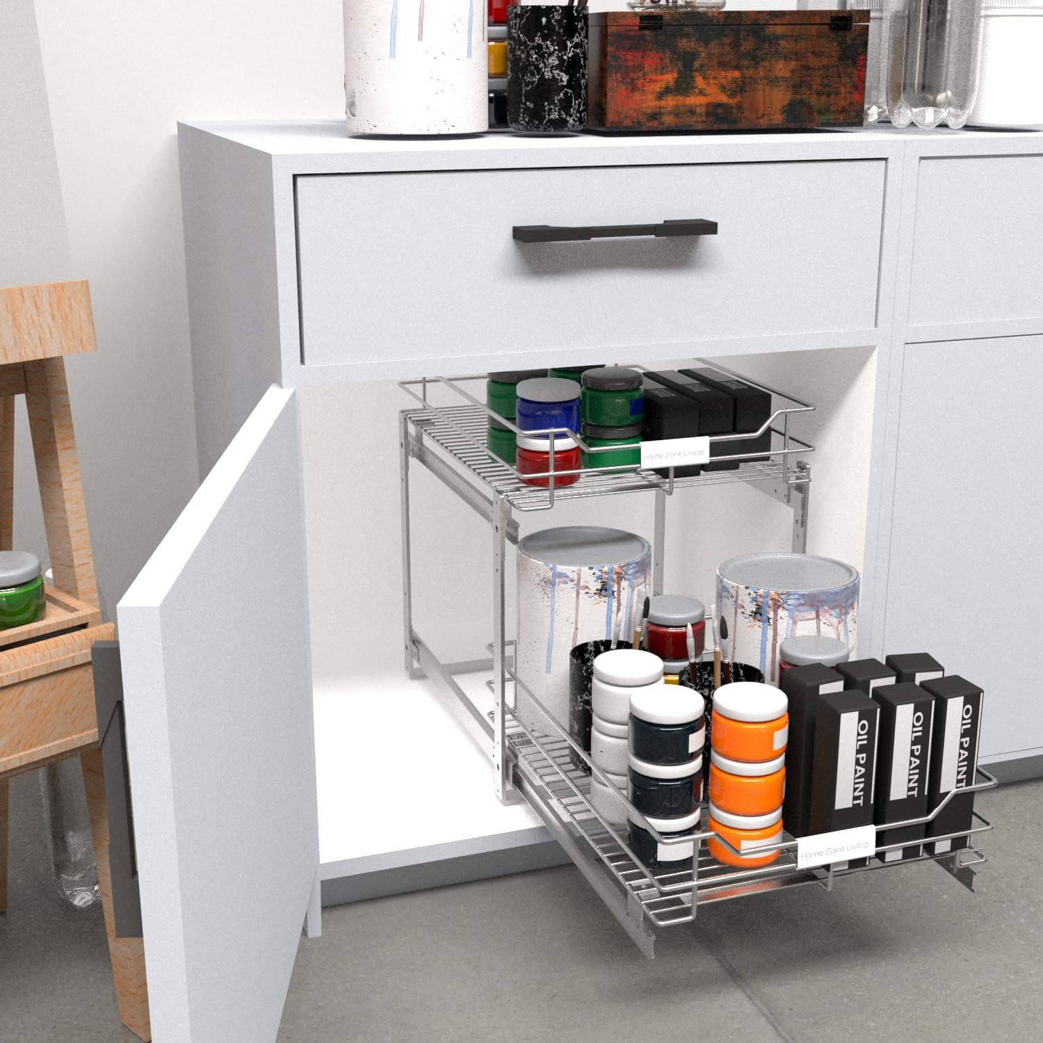 Silver 14" x 20" Two-Tier Pull Out Cabinet Organizer