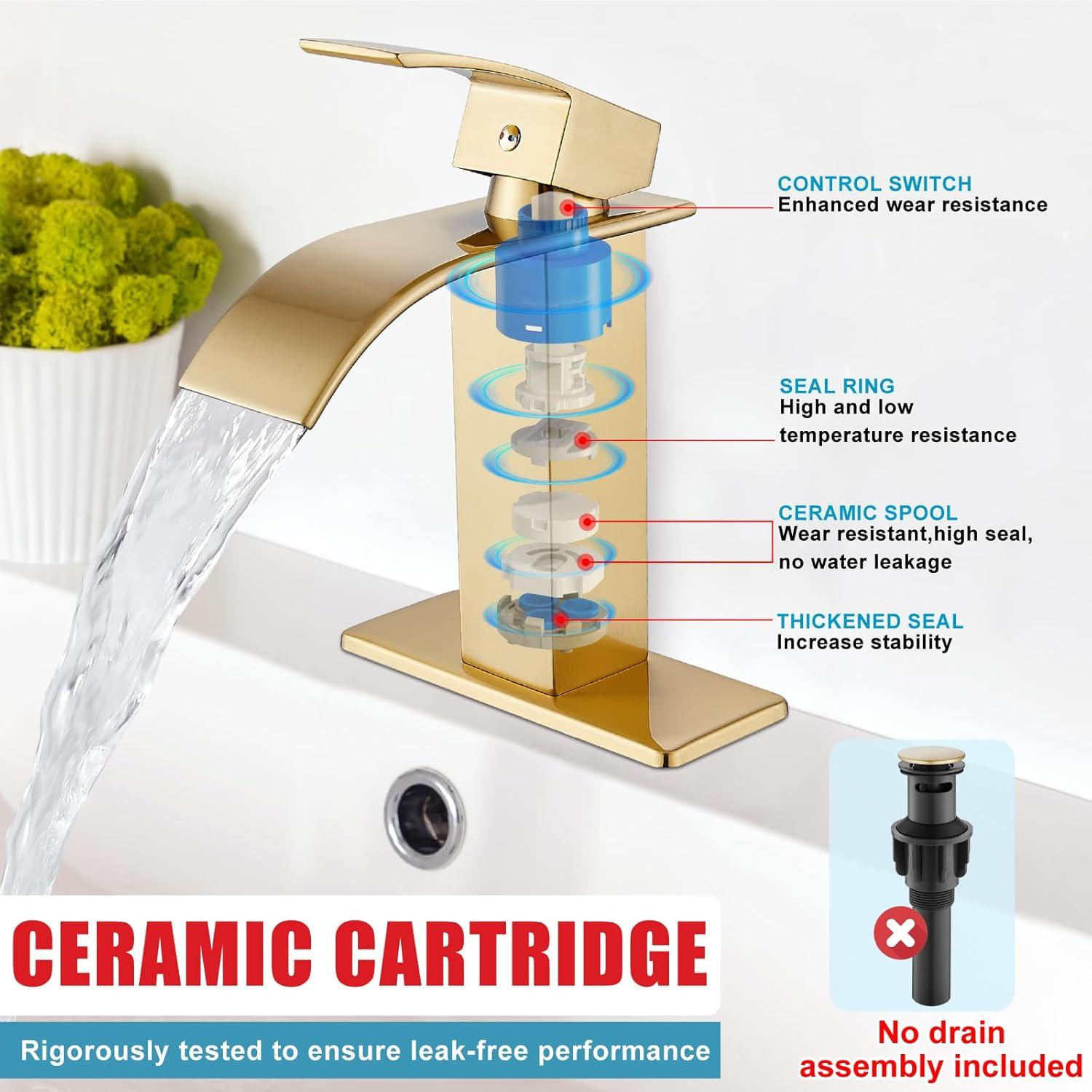 Midanya Waterfall Spout Bathroom Faucet Single Handle 1 Hole Bathroom Sink Faucet,Modern RV Lavatory Vanity Basin Tap with Water Hose,Short Body,Polish Chrome