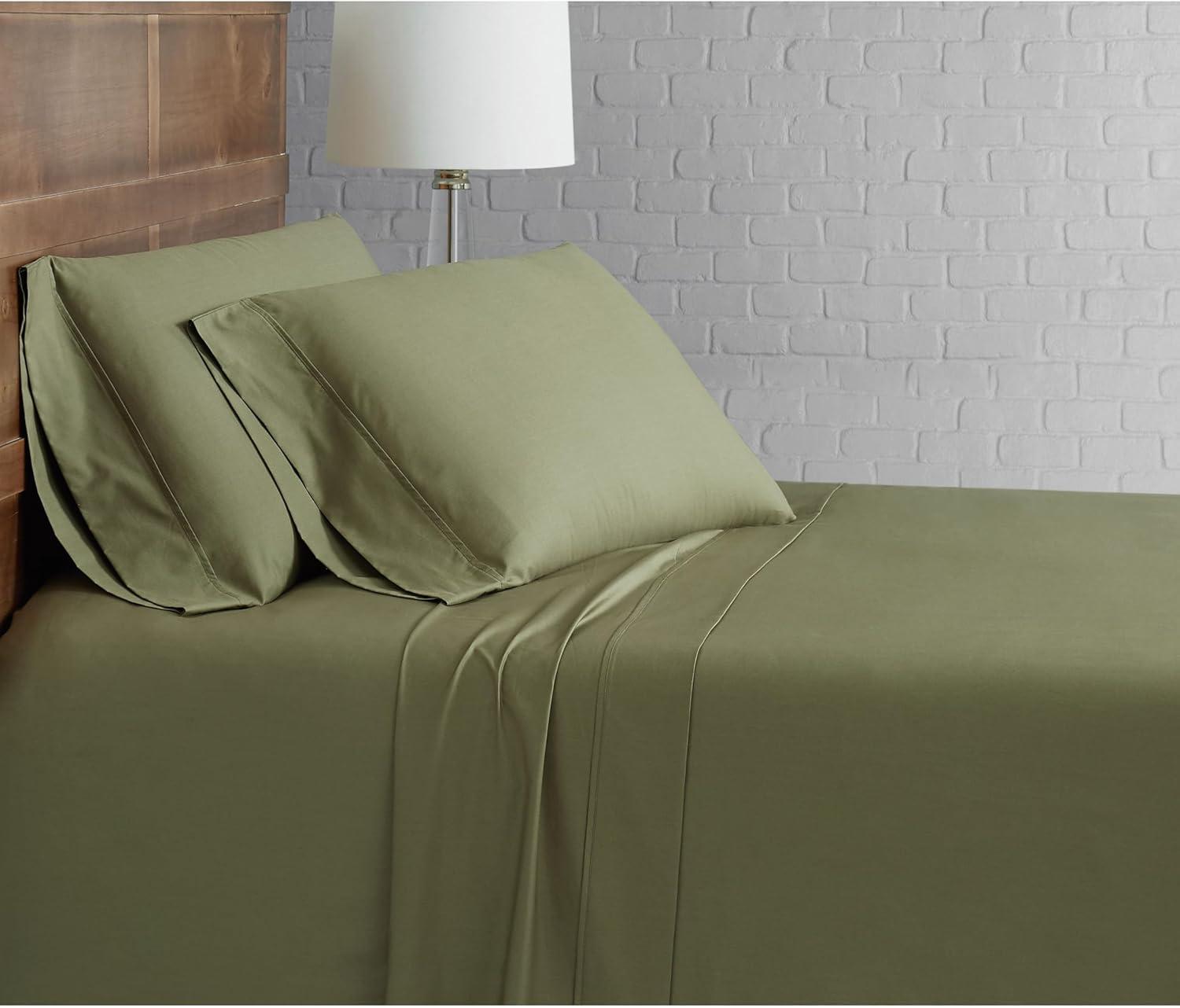 Twin Classic Cotton Solid Sheet Set Olive - Brooklyn Loom
