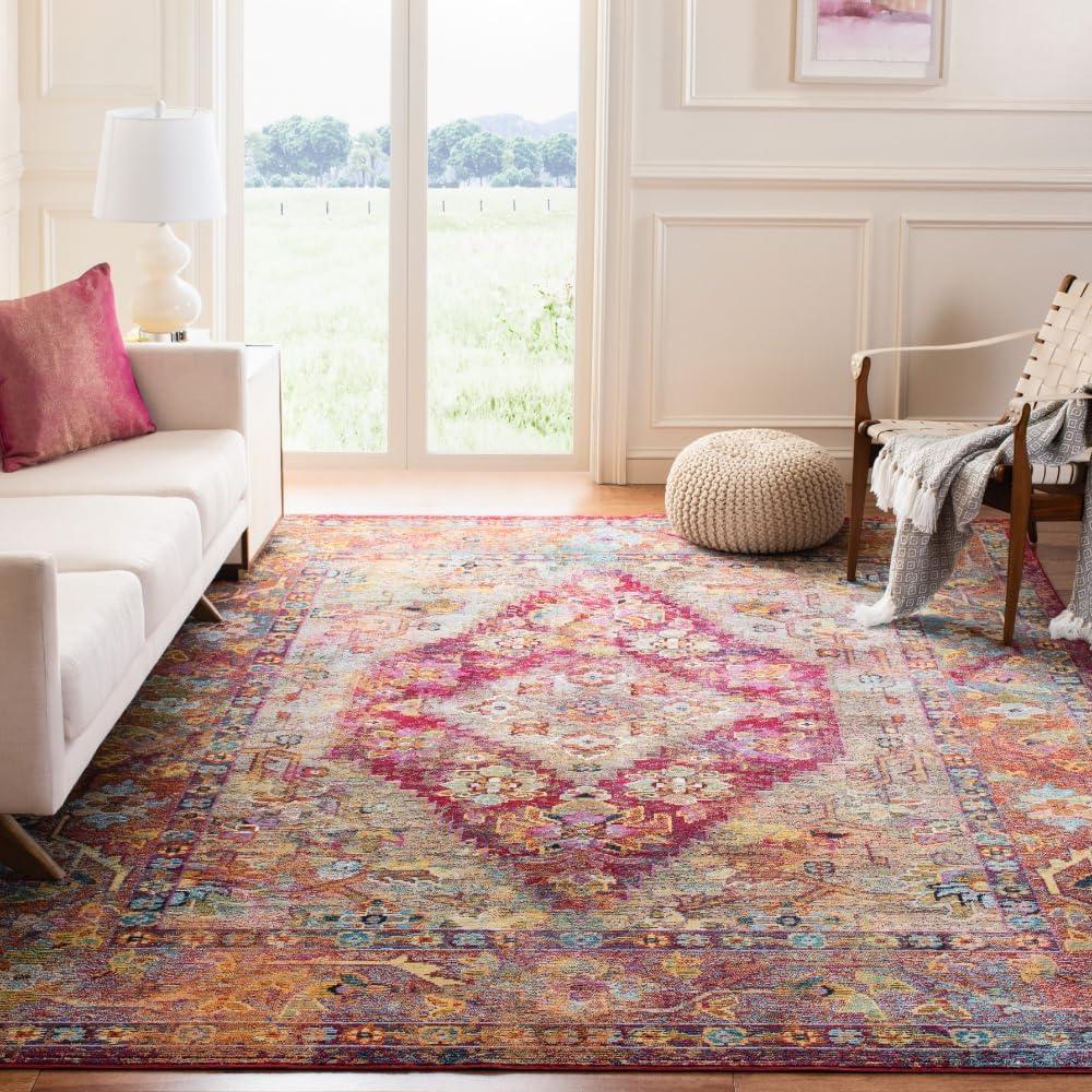 SAFAVIEH Crystal Salma Traditional Area Rug, Light Blue/Fuchsia, 9' x 12'