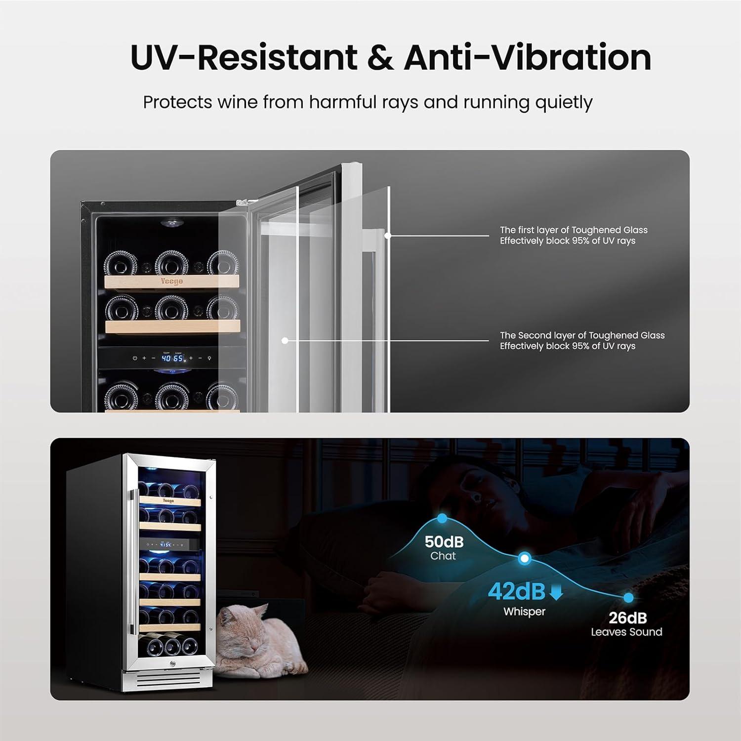 Yeego Yeego 28 Bottles 15" Dual Zone Wine Cooler Under Counter Compressor Wine Refrigerator