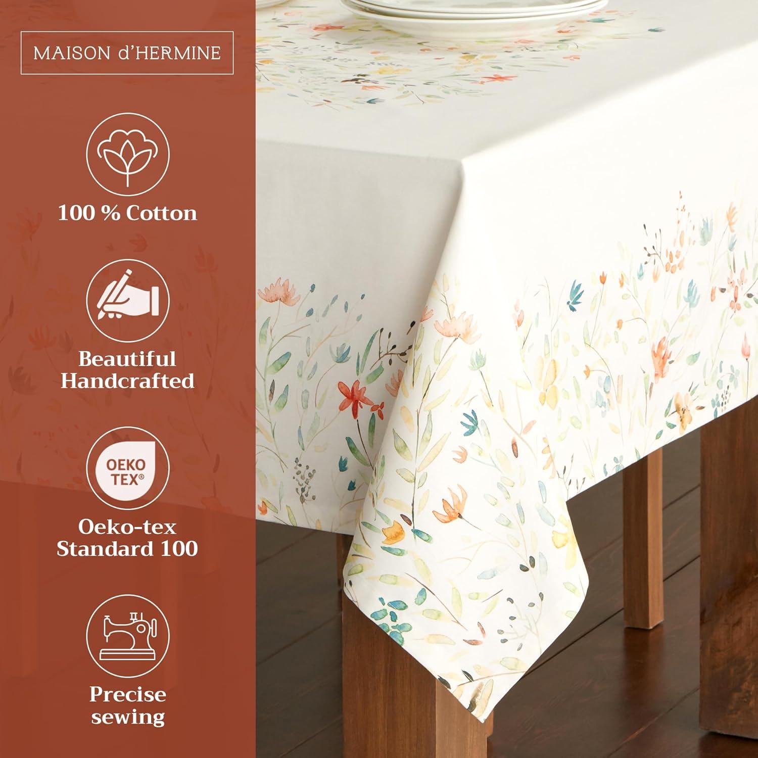 Maison d' Hermine Table Cloth Rectangle Table 100% Cotton 60 x 90 Inches Tablecloth Reusable Decorative Everyday Use for Dining Room, Farmhouse, Home, Party, Festive & Wedding Spring Summer - Colmar