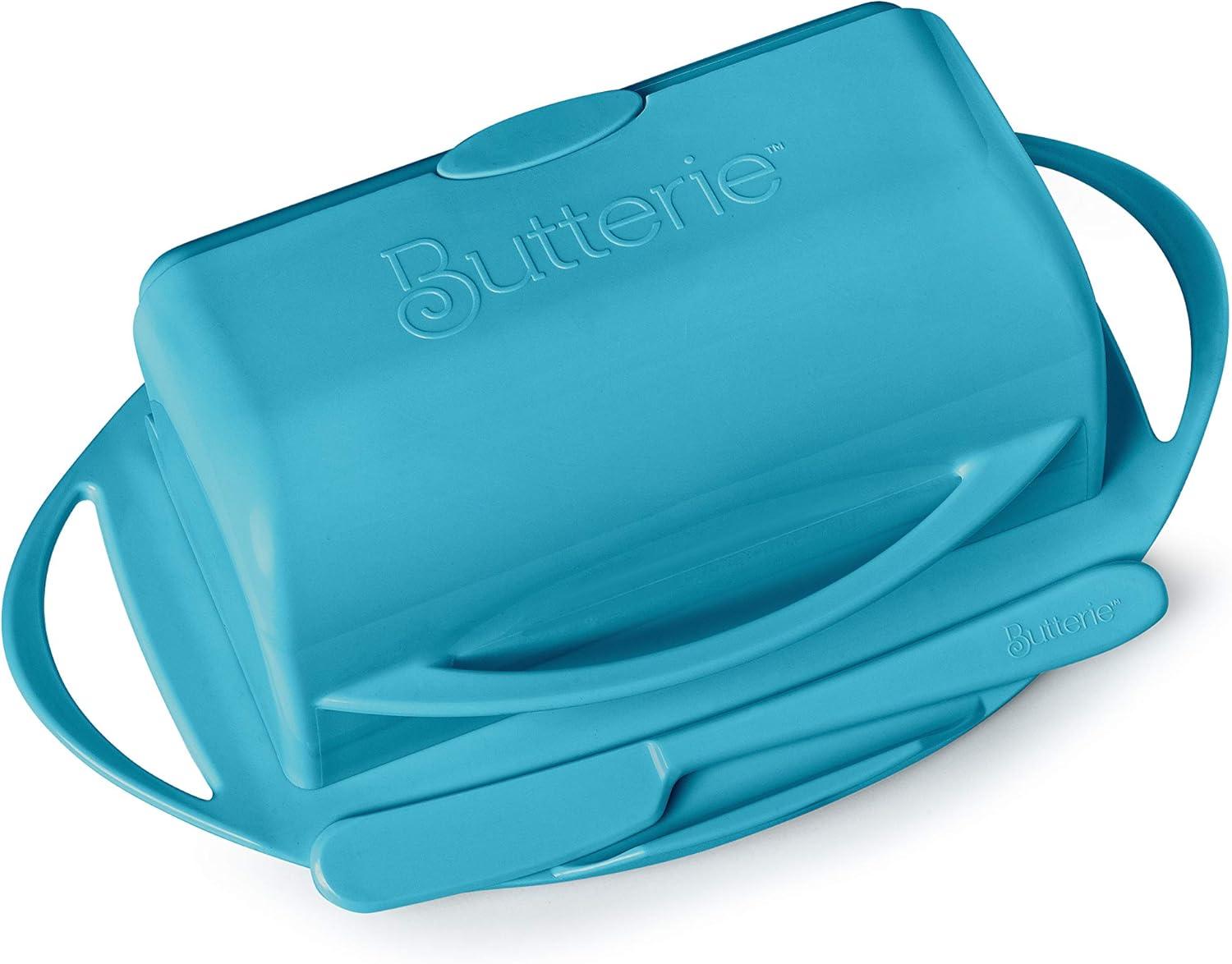 Aqua Flip-Top Butter Dish with Matching Spreader