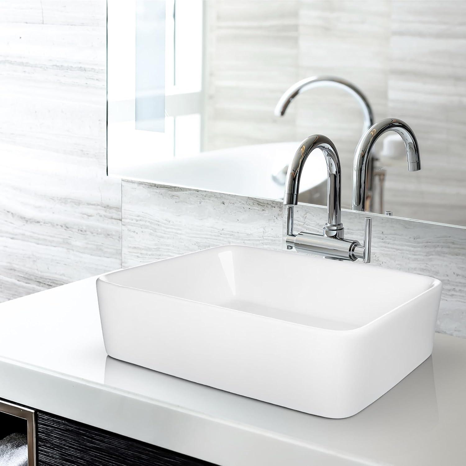Miligore VESSEL-SK81 Miligore 15'' White Ceramic Rectangular Bathroom Sink
