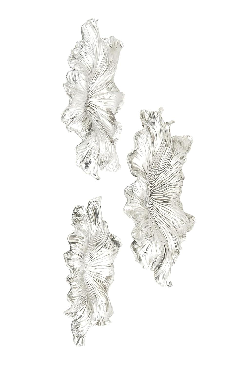 DecMode Silver Polystone 3D Floral Wall Decor (3 Count)