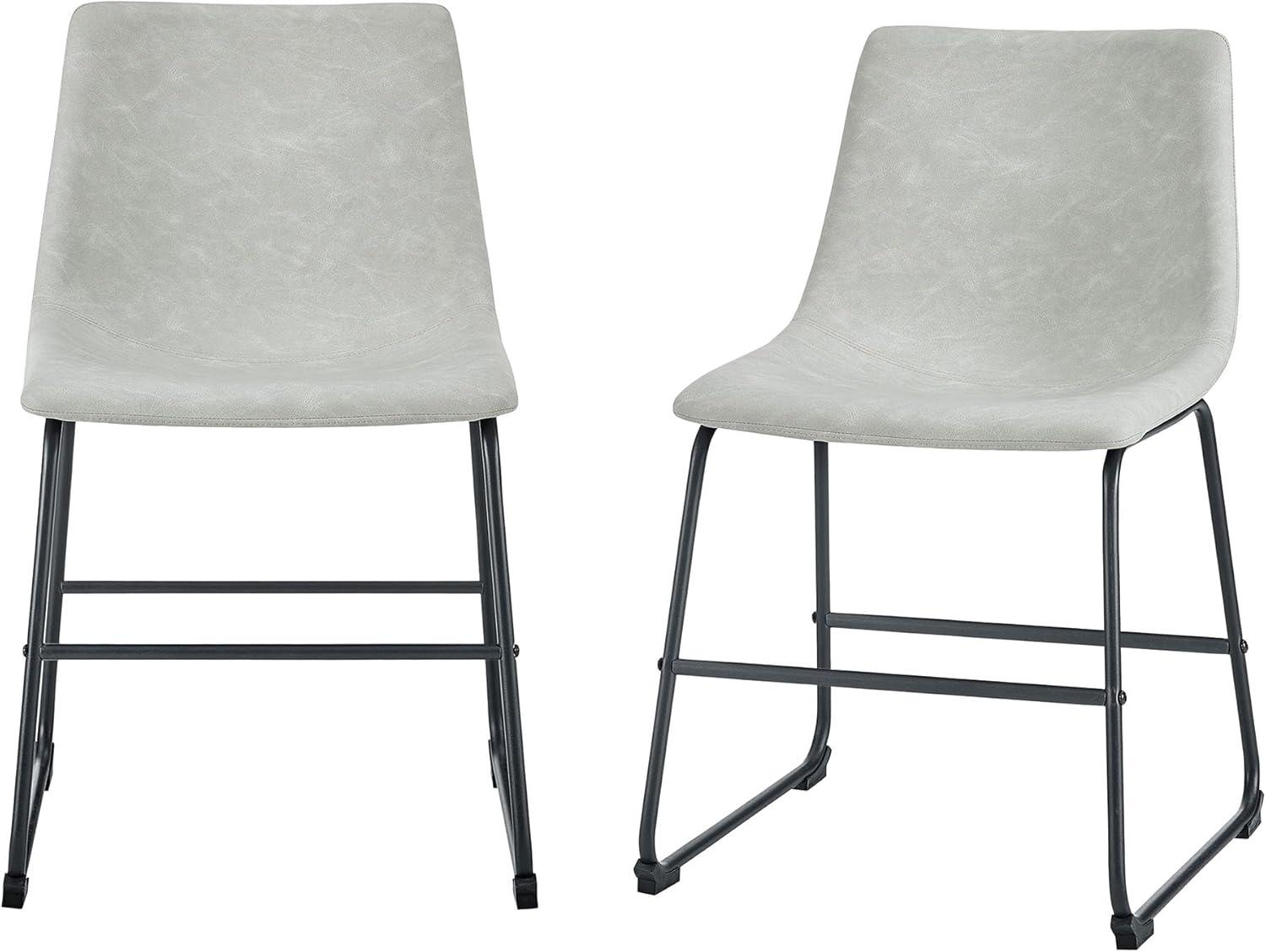 ONKER  Douglas Urban Industrial Faux Leather Armless Dining Chairs, Set of 2, Grey