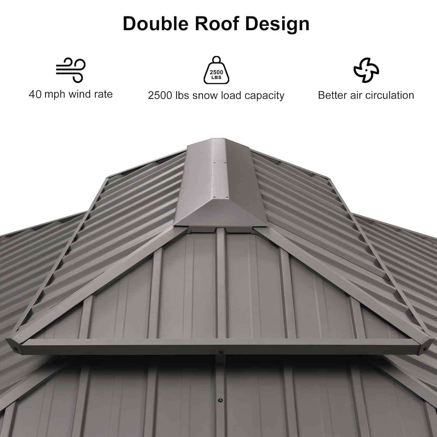 PURPLE LEAF 12' X 16' Hardtop Aluminum Gazebo with Netting and Curtains Heavy Duty Permanent Gazebo with Double Metal Roof for Patio Deck Lawn Garden All Weather Outdoor Pavilion Gazebos, Light Grey