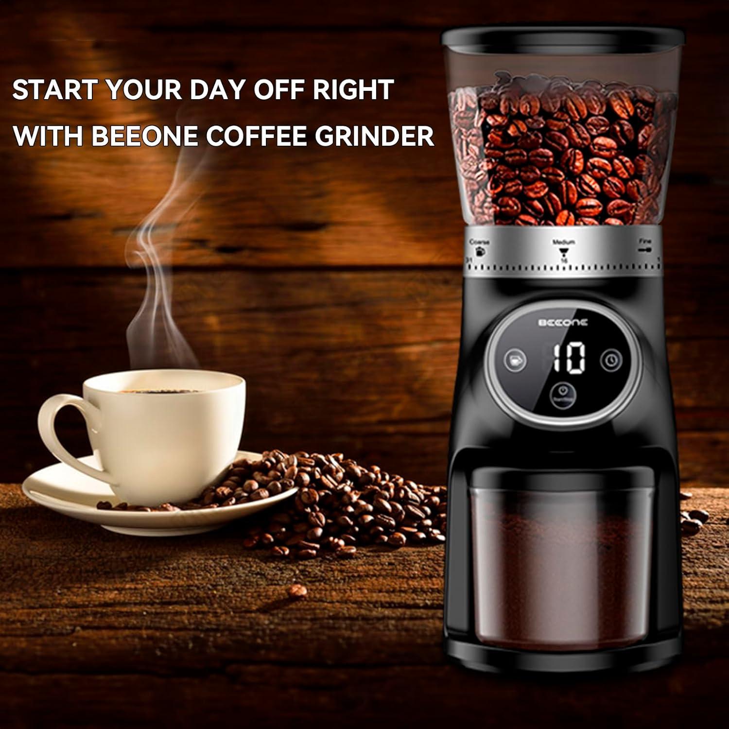 Black Electric Burr Coffee Grinder with Adjustable Grind Settings