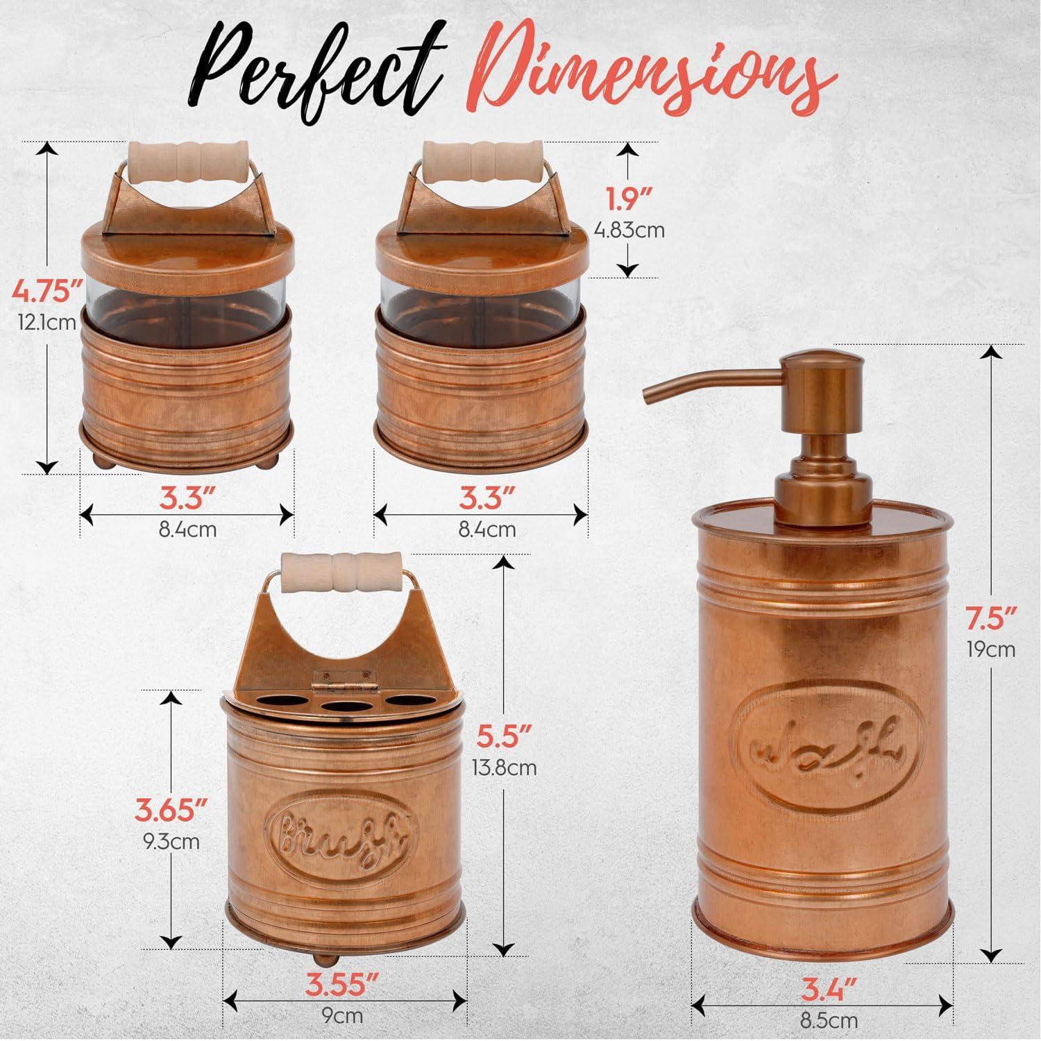 Autumn Alley 4-Piece Metal Glass Bathroom Accessories Sets, Copper