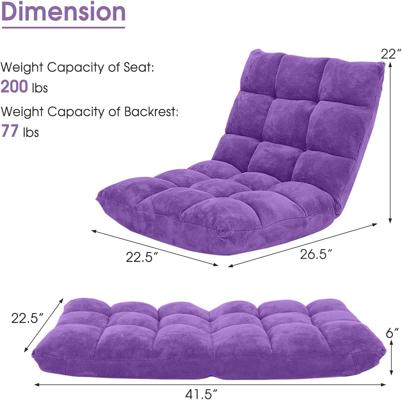 Giantex Floor Chair with Back Support, 14 Adjustable Position, Padded Sleeper Bed, Couch Recliner, Folding Gaming Floor Chairs for Adults, Living Room, Bedroom, Yoga, Meditation, Purple