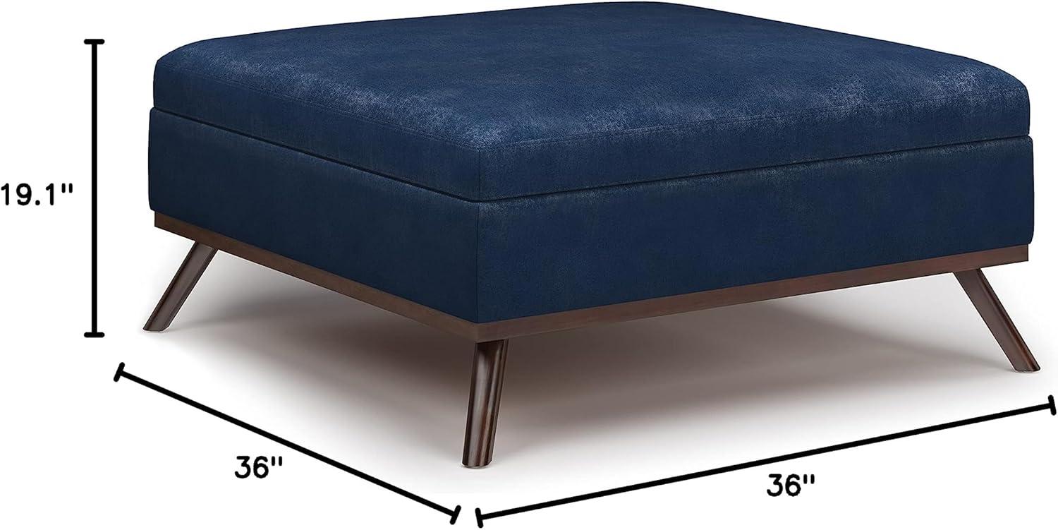 Simpli Home Owen 36"W Upholstered Square Coffee Table Storage Ottoman with Lift Top and Solid Wood Legs