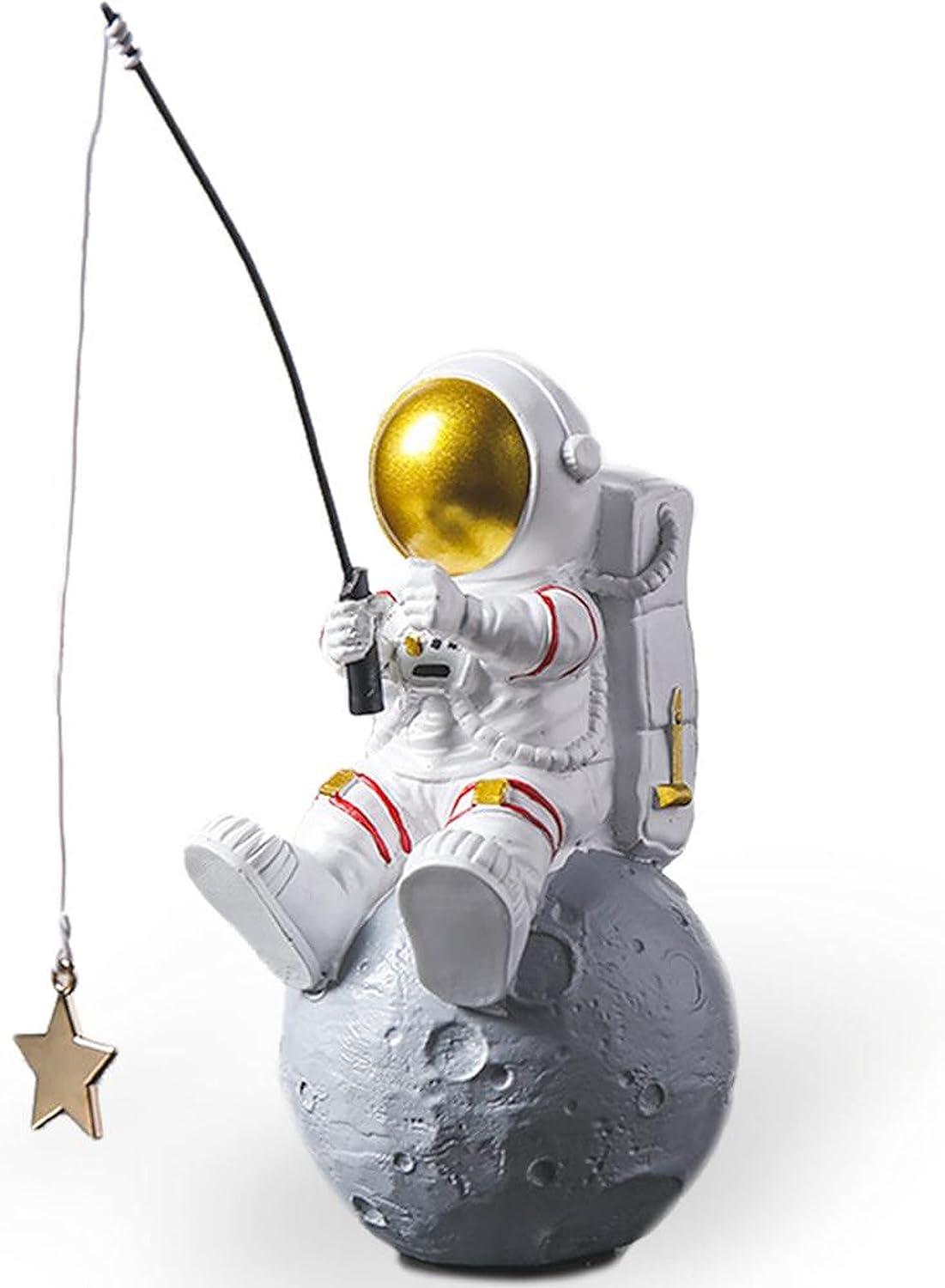 White and Gold Resin Astronaut Fishing Star Figurine