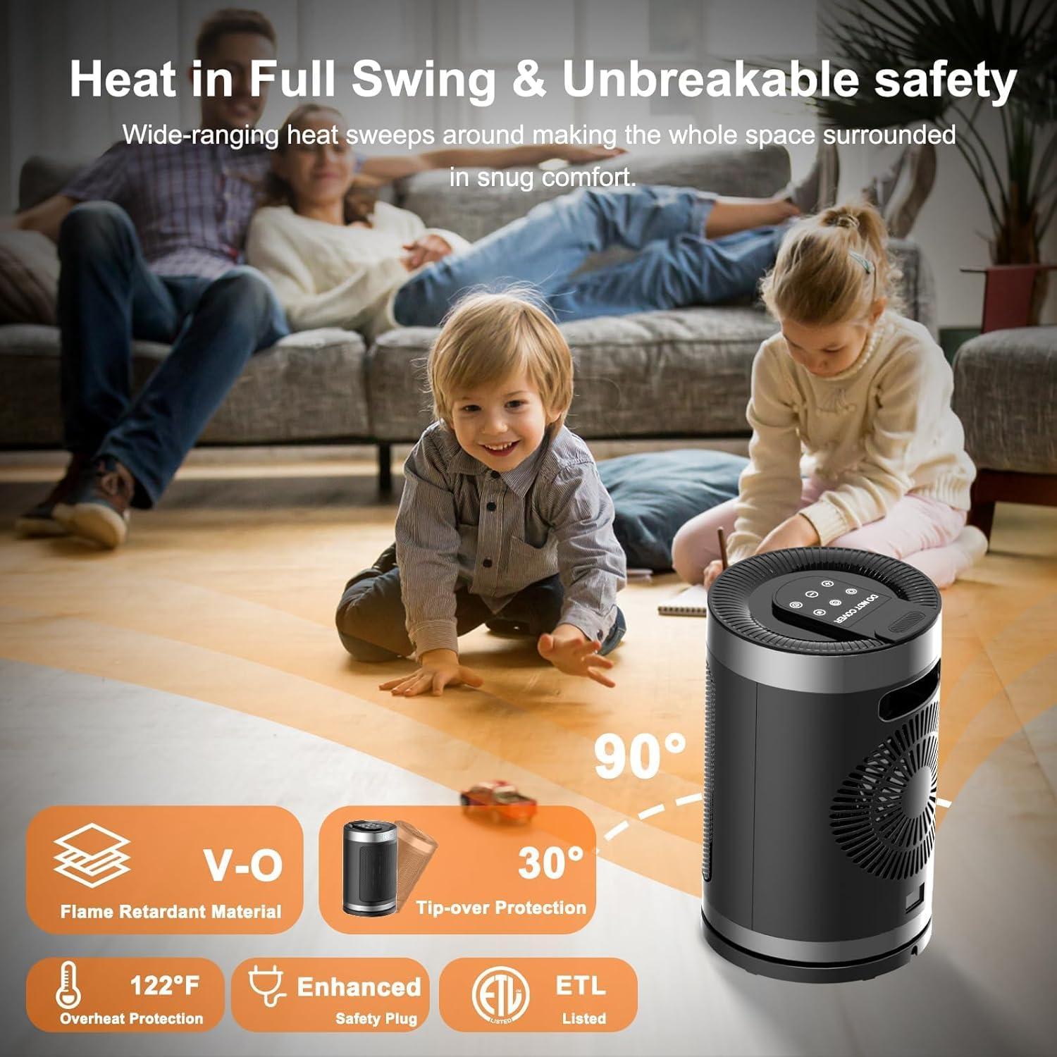 Space Heater,Portable Electric Heater with Thermostat for Indoor Use,Digital Display,1-12H Timer,Eco and Fan Mode,1500W PTC Ceramic Fast Safety Heat for Office,Bedroom, Tiny Home,Garage