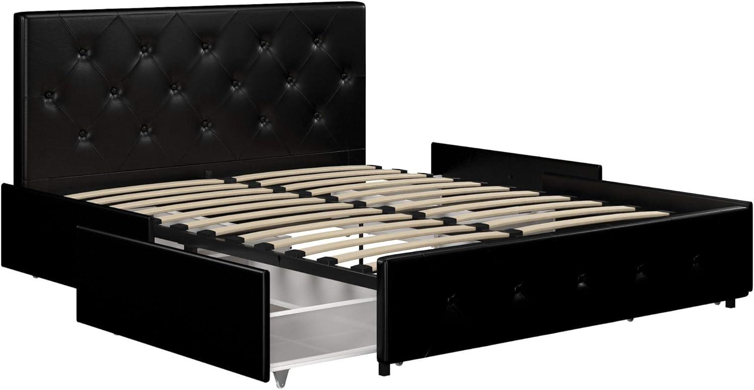 Dakota Contemporary Black Faux Leather Queen Platform Bed with Storage