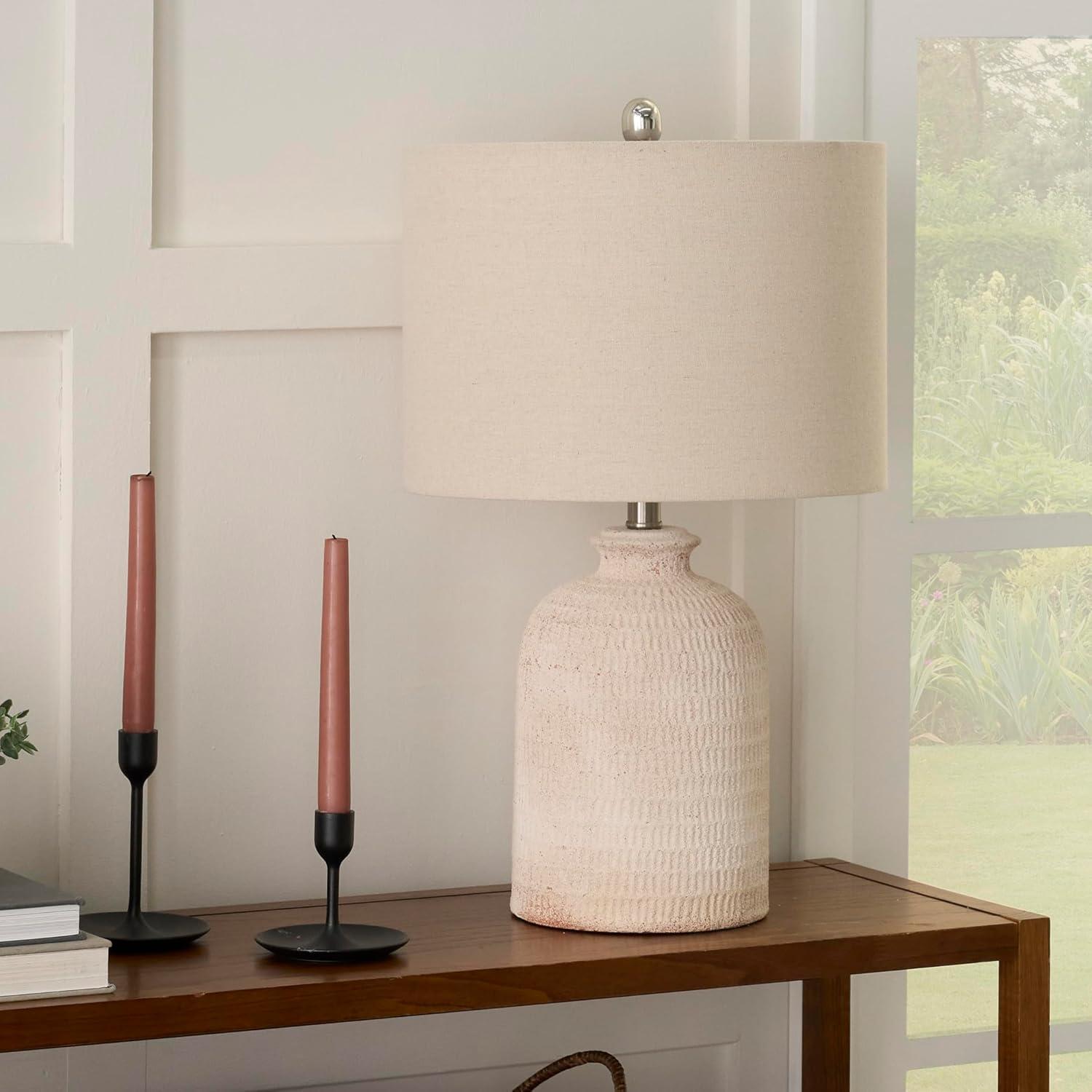 24" White Textured Terracotta Farmhouse Table Lamp